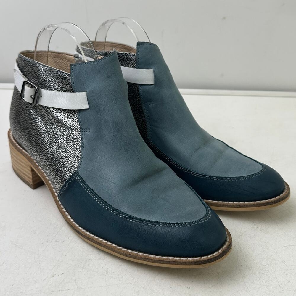 Bresley Multi-Tone Blue/Silver Leather Ankle Boots Women's Sz 40 EU